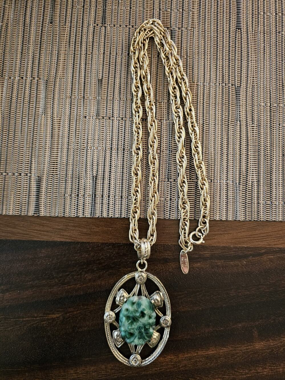 Add This Vintage green flower pendant To Your Back To School Outfit.